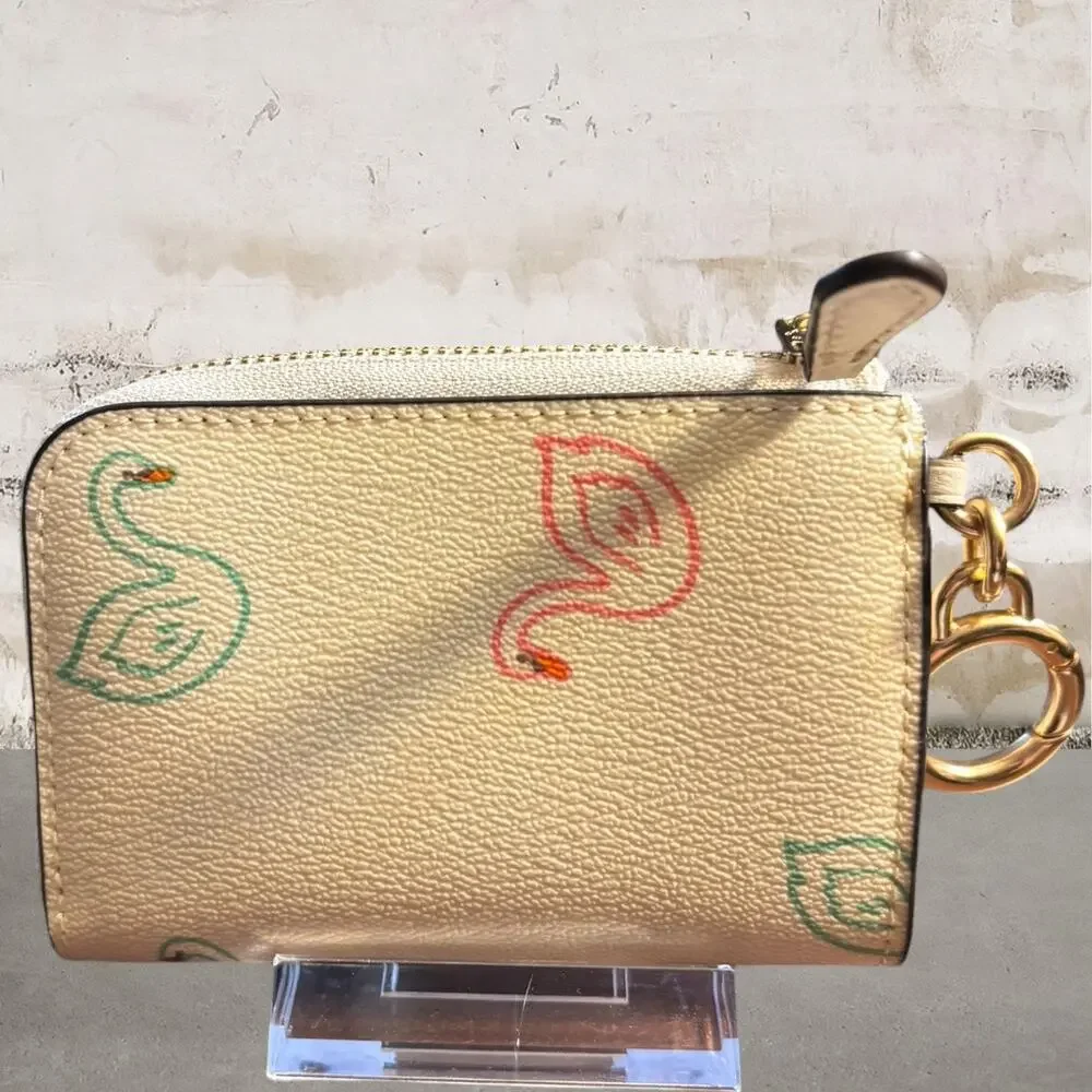 COACH Swan Print Zip Card Case + Dust Bag